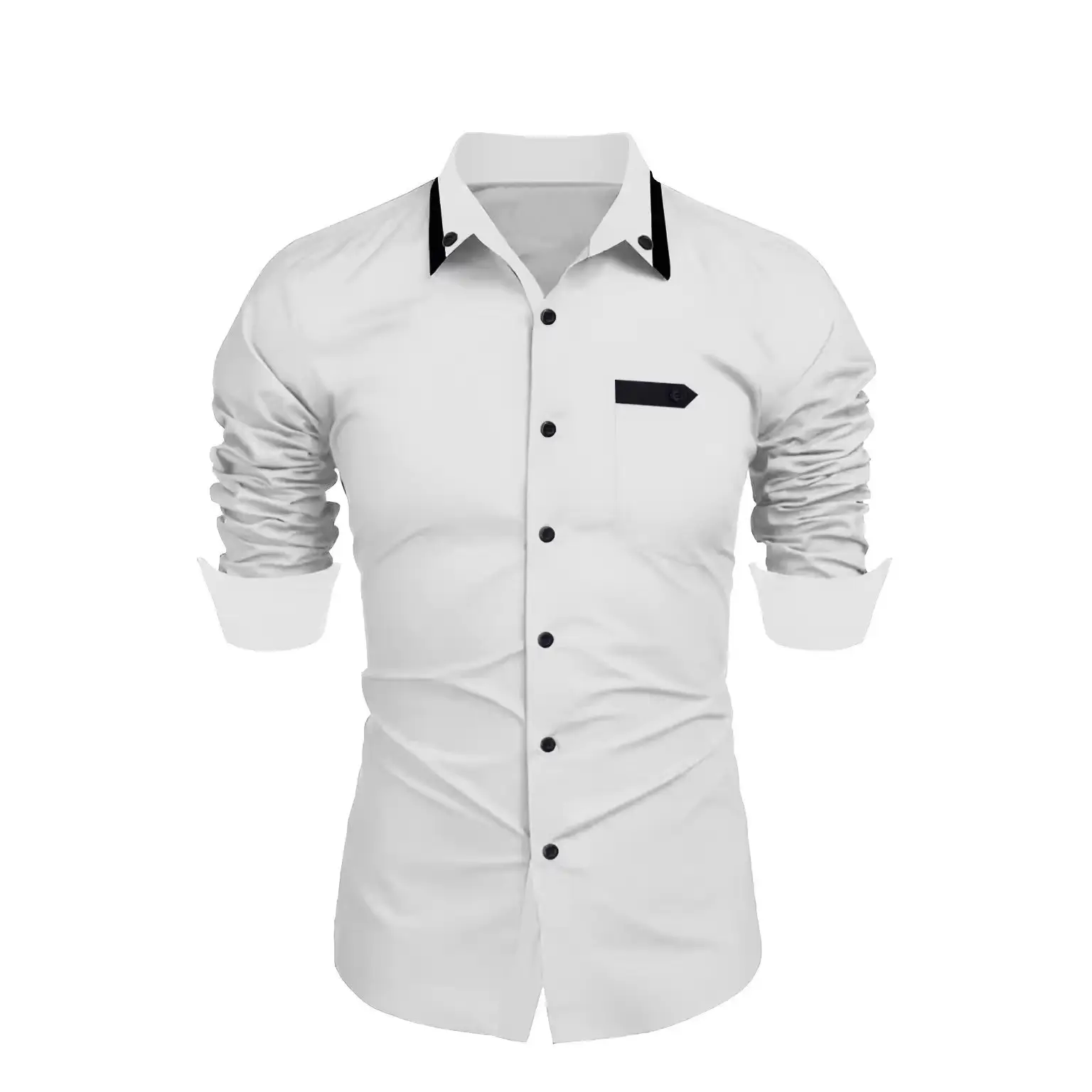 Men's Beige Long Sleeve Button-Up Shirt Casual Business Wear - Image 12