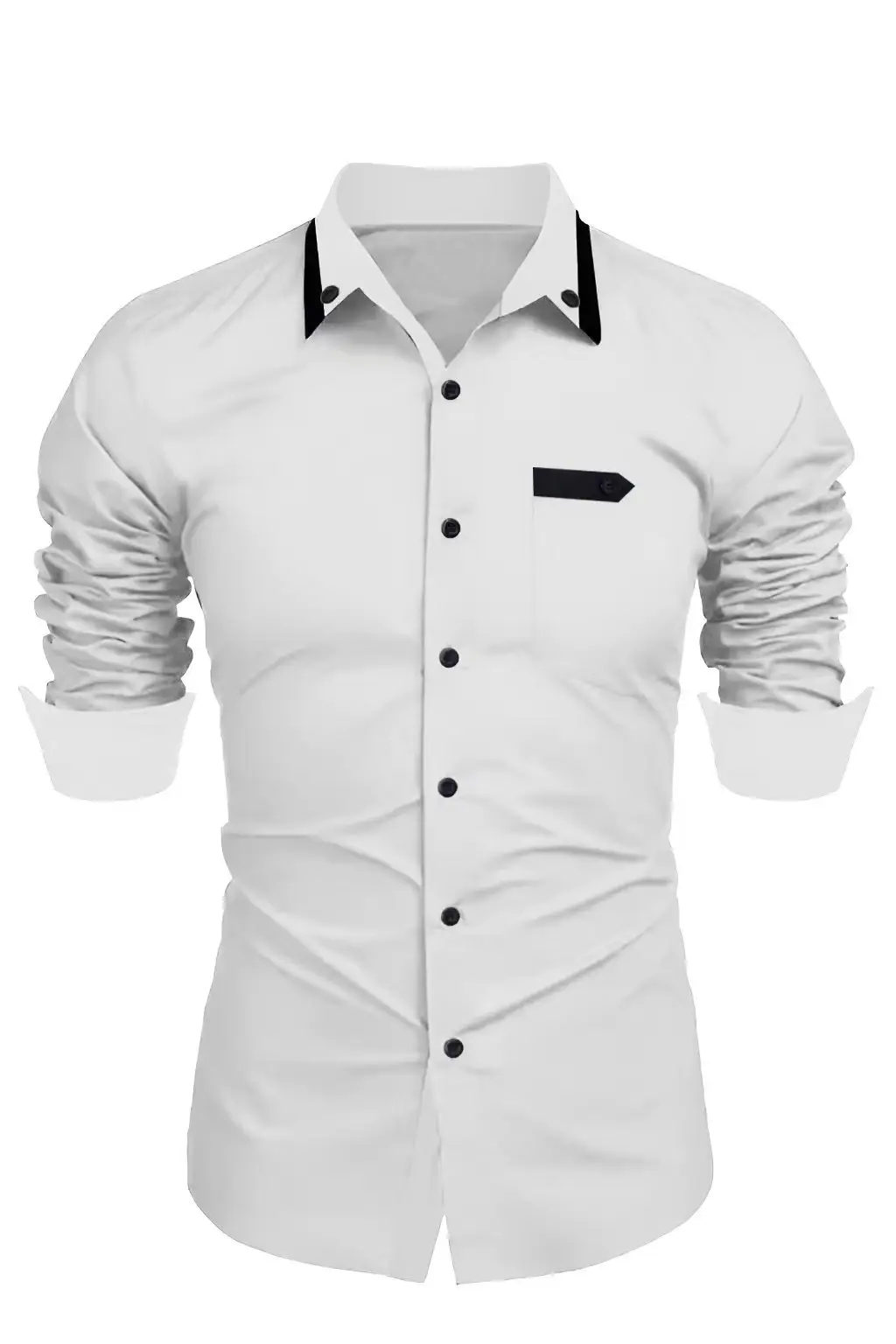 Men's Beige Long Sleeve Button-Up Shirt Casual Business Wear - Image 2