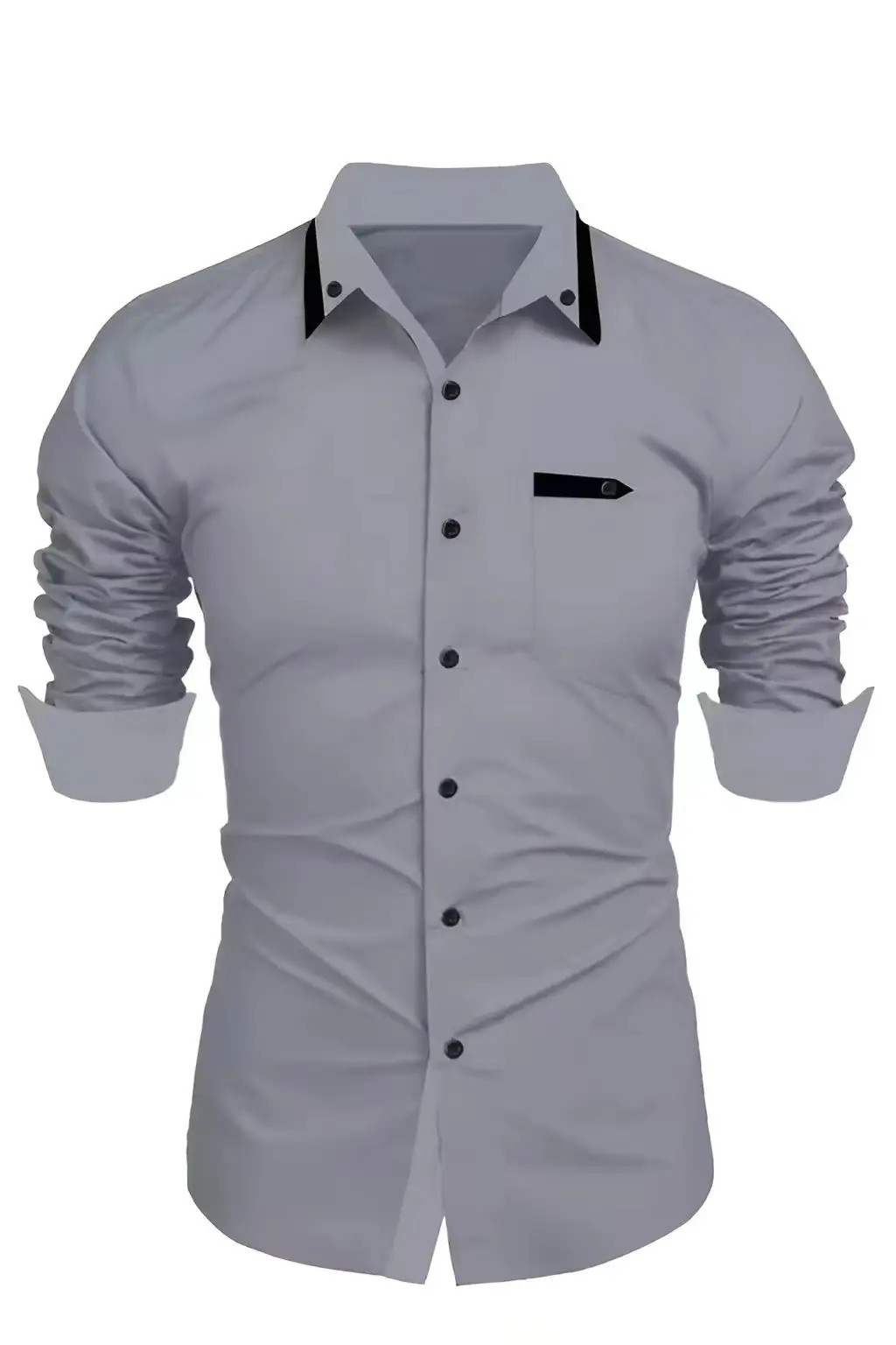 Men's Beige Long Sleeve Button-Up Shirt Casual Business Wear - Image 5