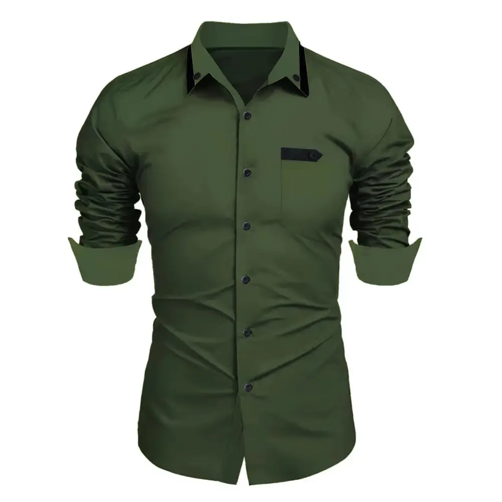 Men's Beige Long Sleeve Button-Up Shirt Casual Business Wear - Image 6