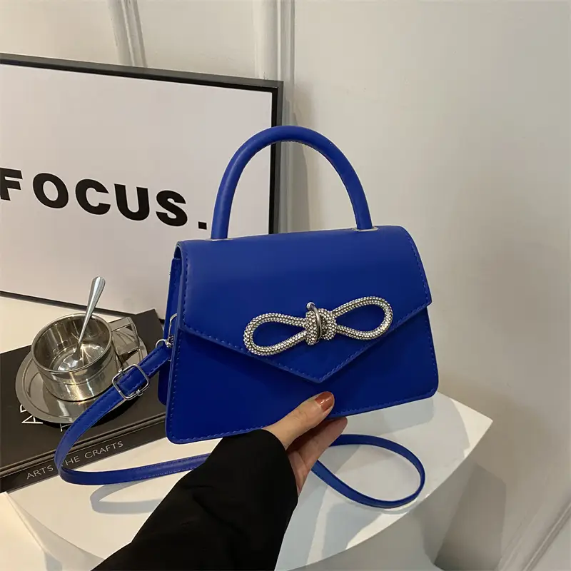 Women's Blue Bow Stitching Crossbody Bag - Image 7