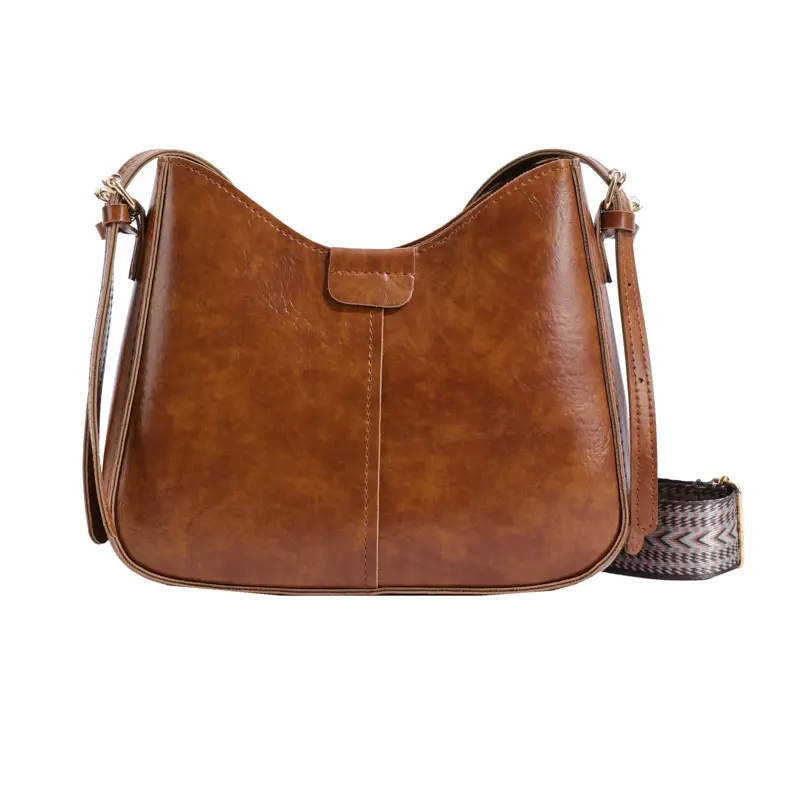 Women's Retro Brown Shoulder Bag with Wide Strap - Image 9