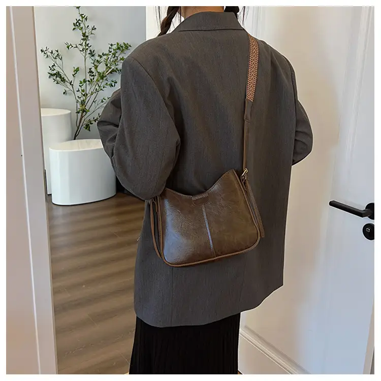 Women's Retro Brown Shoulder Bag with Wide Strap — feature 14