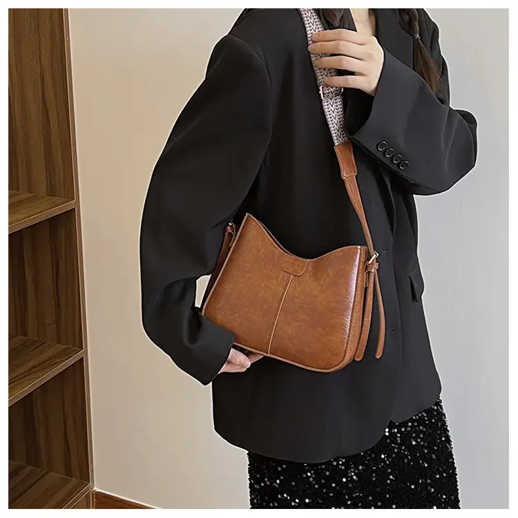 Women's Retro Brown Shoulder Bag with Wide Strap — feature 21