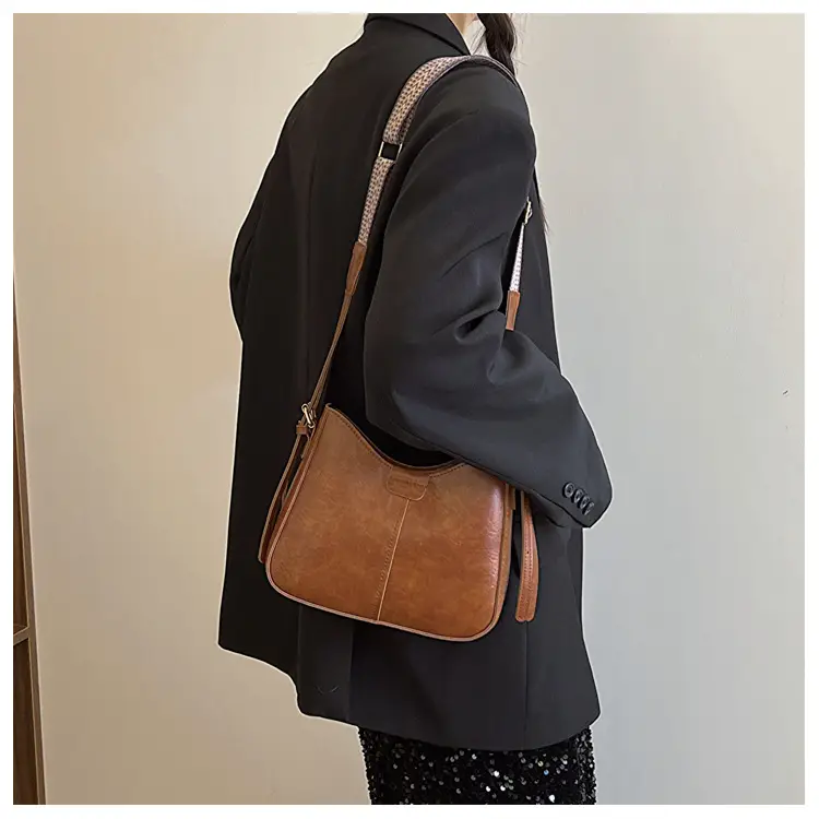 Women's Retro Brown Shoulder Bag with Wide Strap — feature 22