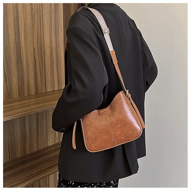 Women's Retro Brown Shoulder Bag with Wide Strap — feature 23