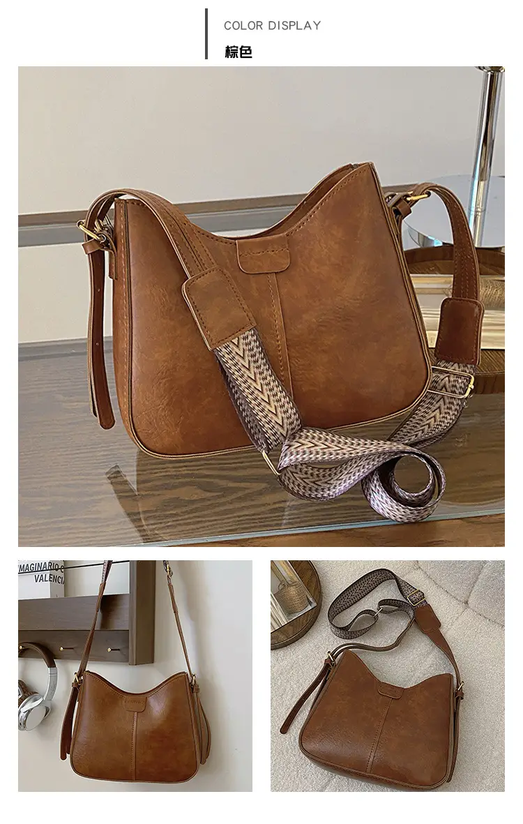 Women's Retro Brown Shoulder Bag with Wide Strap — feature 26
