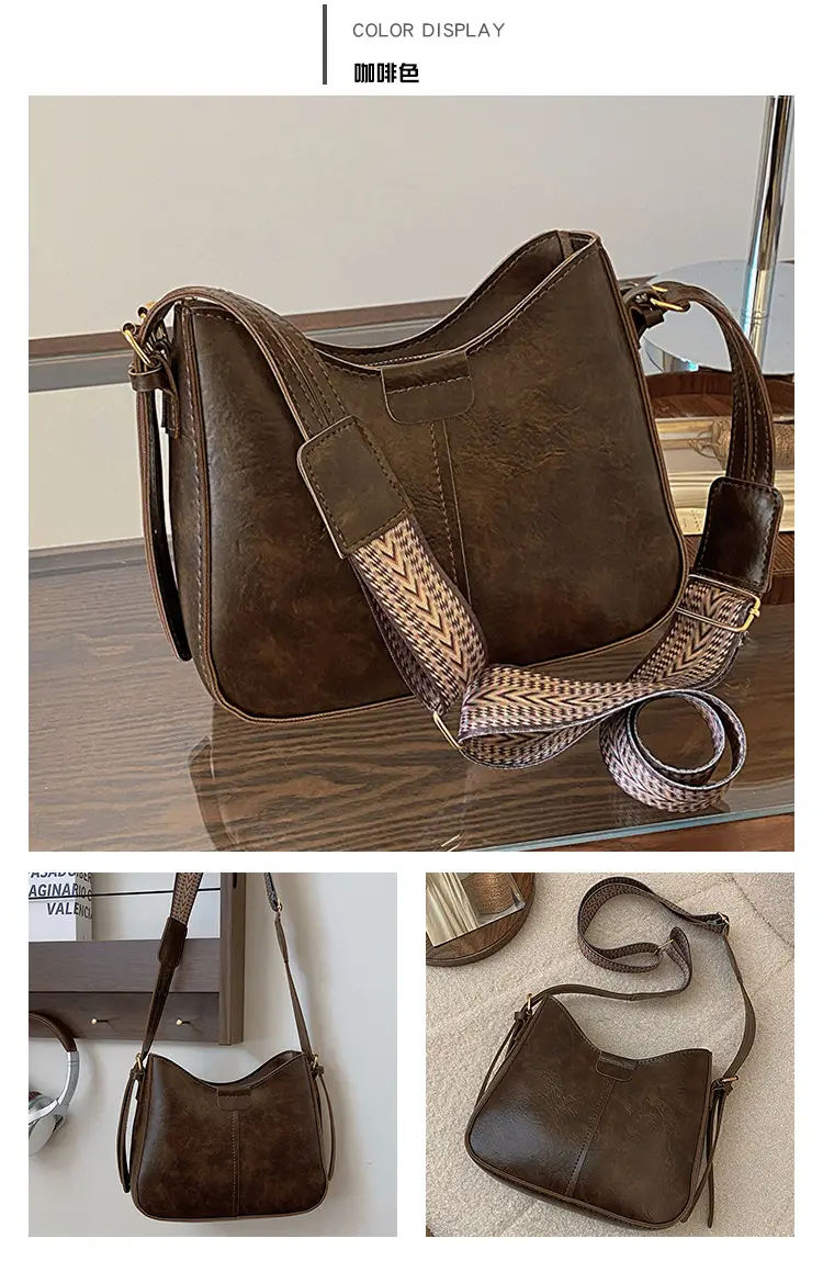 Women's Retro Brown Shoulder Bag with Wide Strap — feature 27