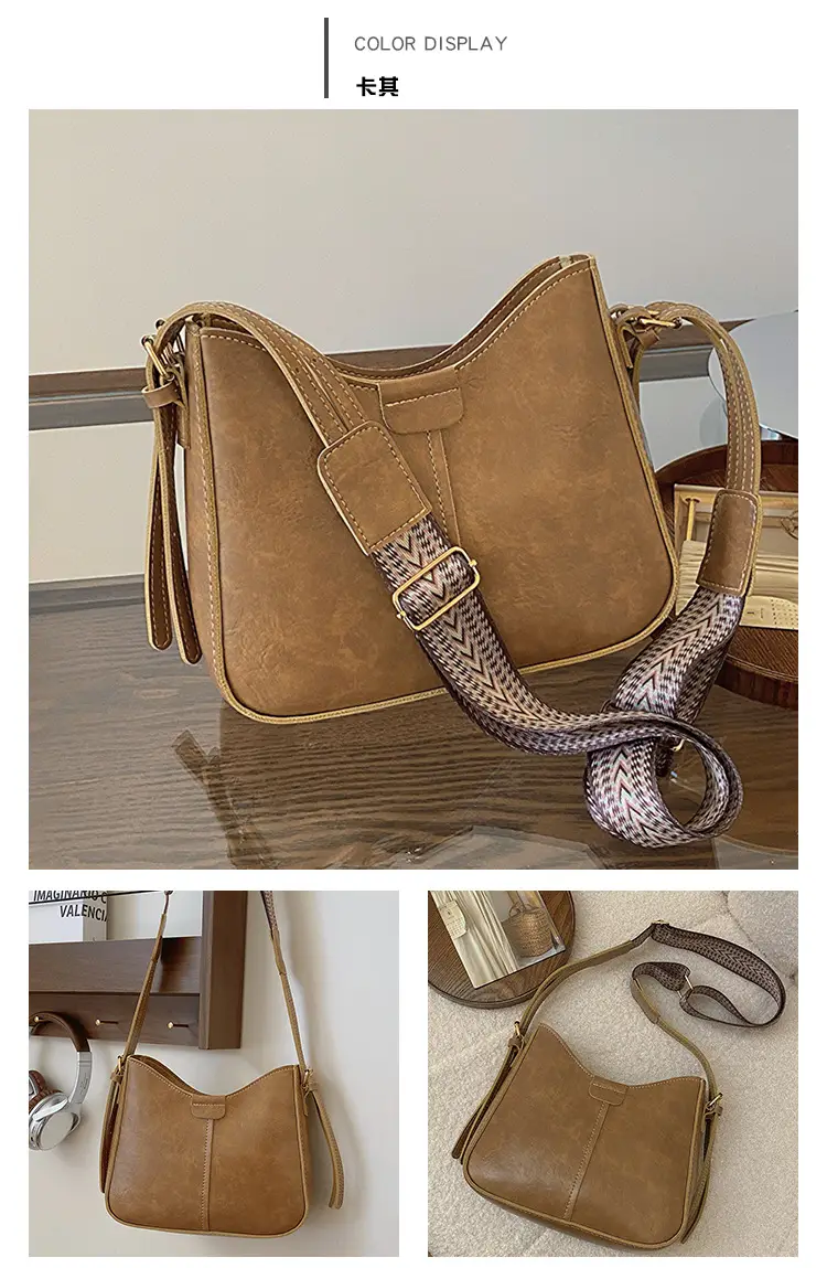 Women's Retro Brown Shoulder Bag with Wide Strap — feature 28