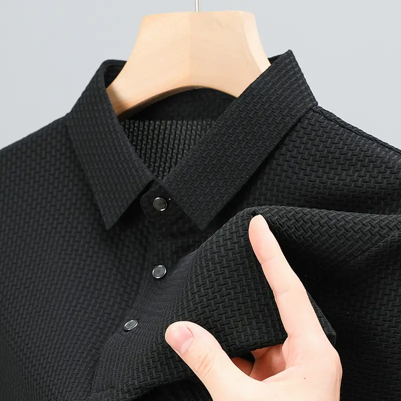 Men's Beige Ice Silk Polo Shirt Summer Wear - Image 8