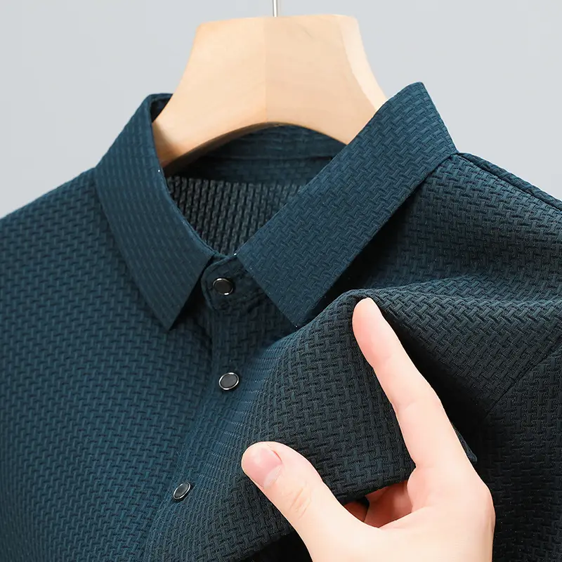 Men's Beige Ice Silk Polo Shirt Summer Wear - Image 9