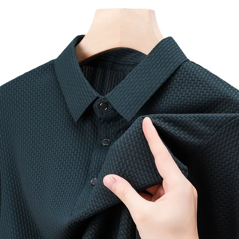 Men's Beige Ice Silk Polo Shirt Summer Wear - Image 11