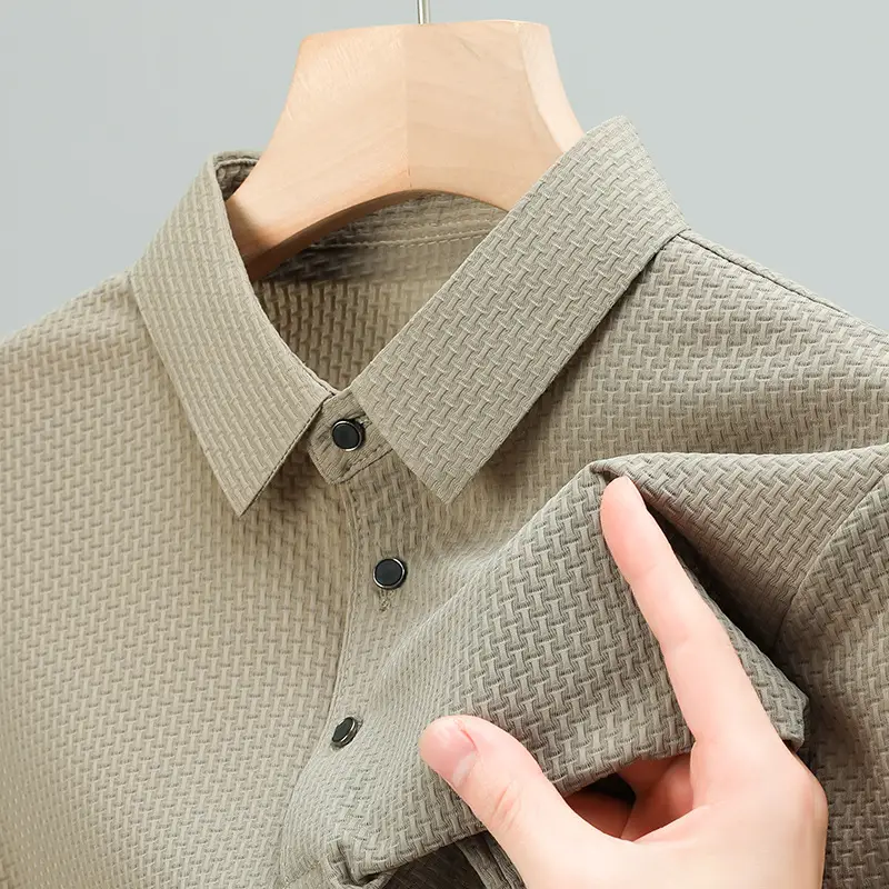 Men's Beige Ice Silk Polo Shirt Summer Wear — feature 9