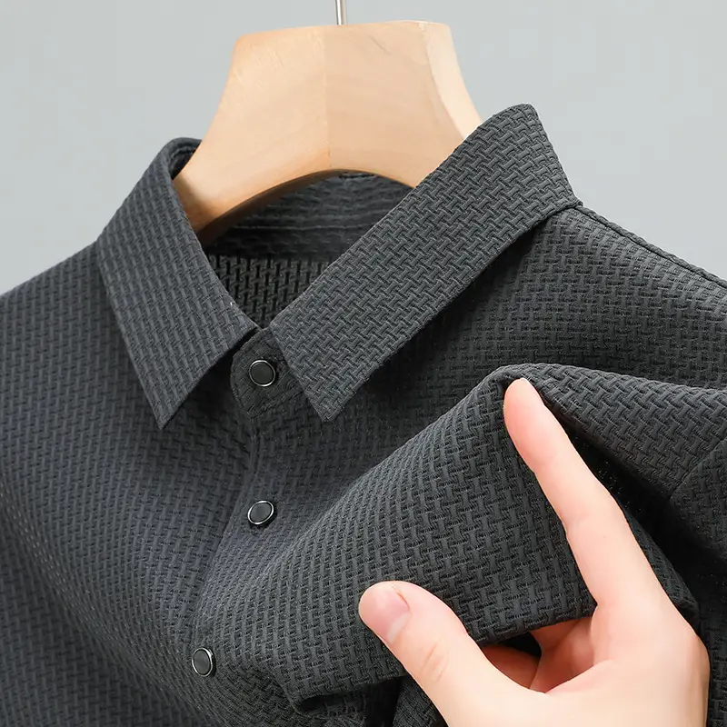 Men's Beige Ice Silk Polo Shirt Summer Wear - Image 2