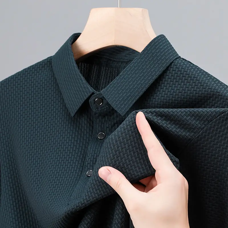 Men's Beige Ice Silk Polo Shirt Summer Wear - Image 3