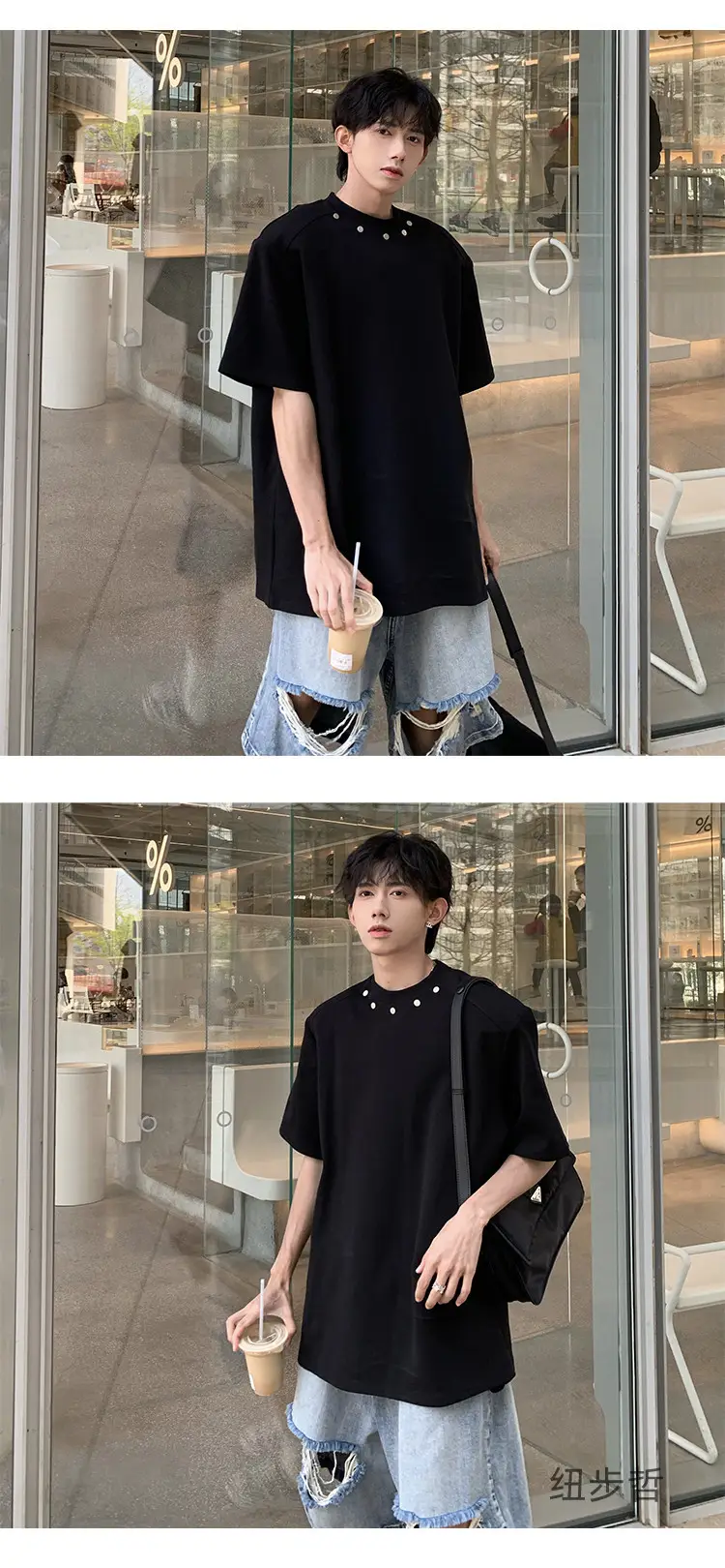 Men Black 5-Piece Sleeve T-Shirt Summer Casual — feature 9