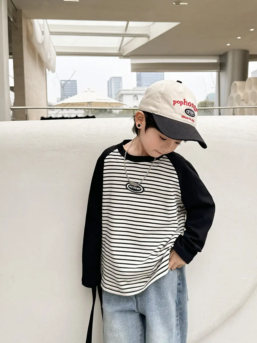 Haima Boys Striped Long Sleeve T-Shirt Black Pants - Image 5