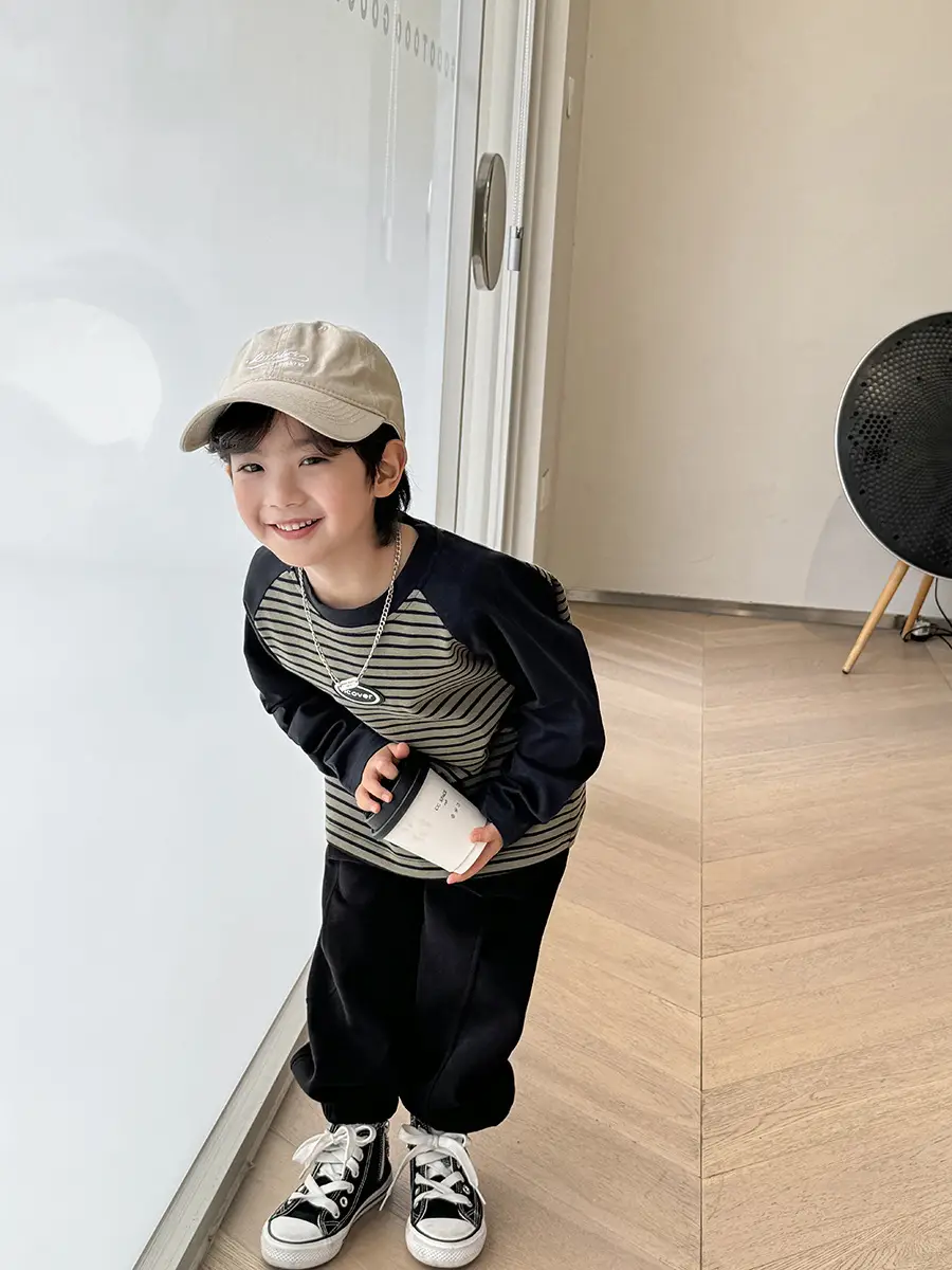Haima Boys Striped Long Sleeve T-Shirt Black Pants - Image 6