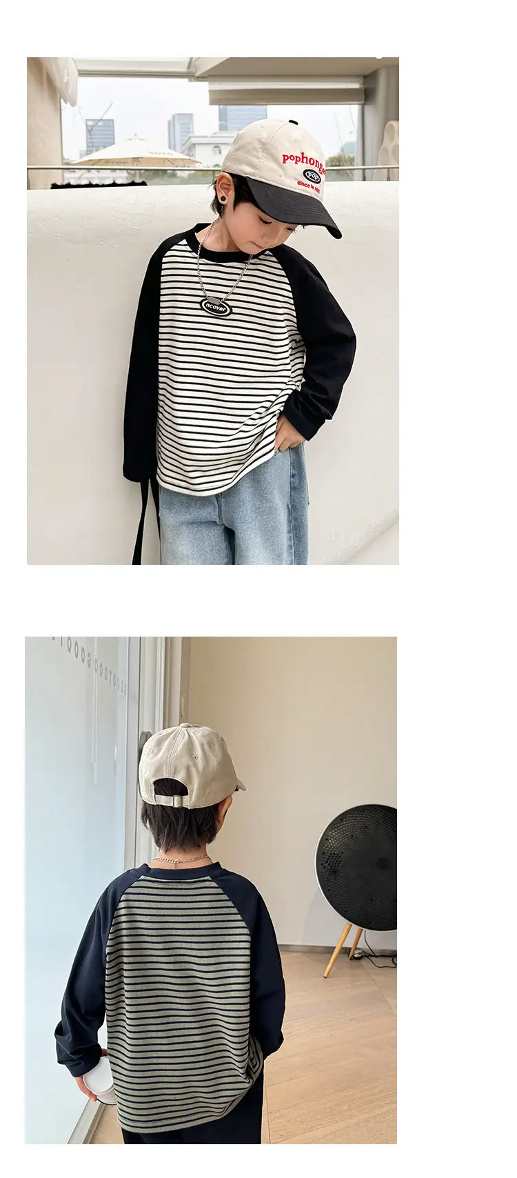 Haima Boys Striped Long Sleeve T-Shirt Black Pants — feature 10