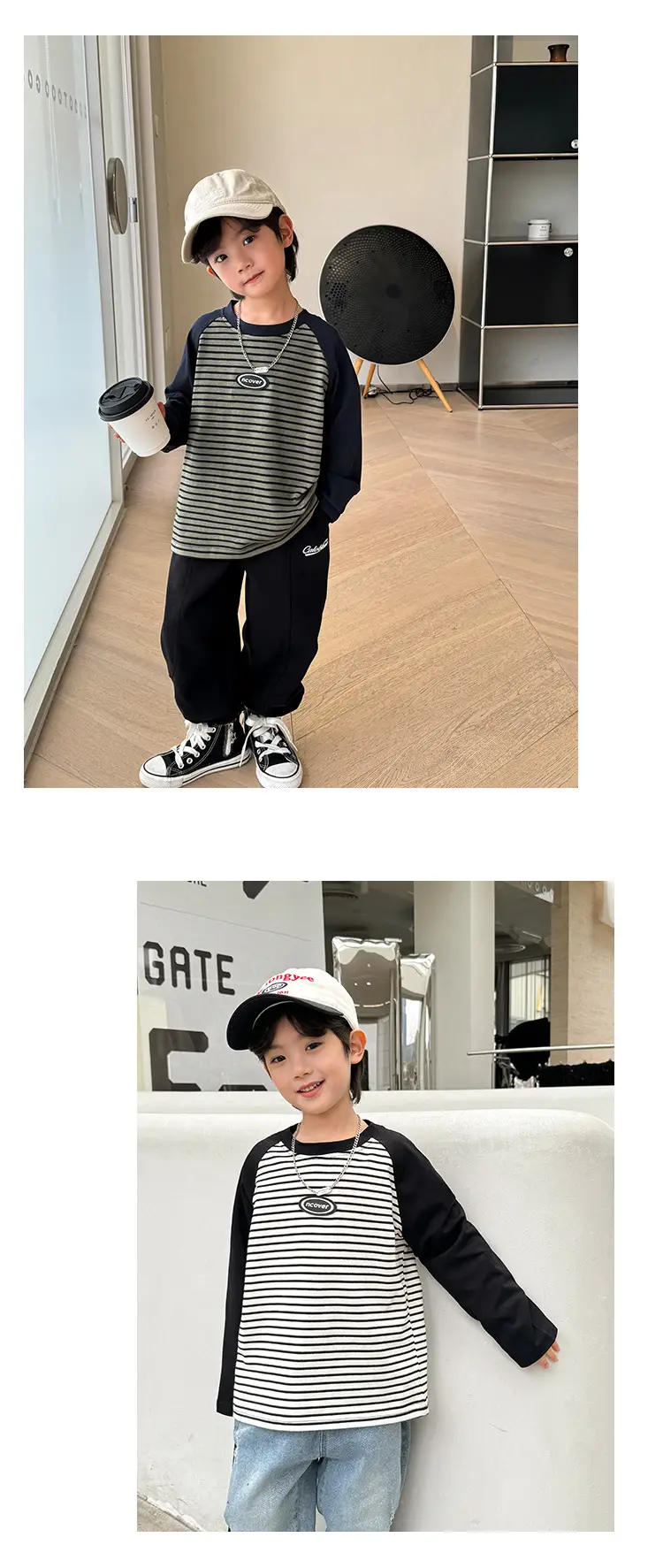 Haima Boys Striped Long Sleeve T-Shirt Black Pants — feature 11