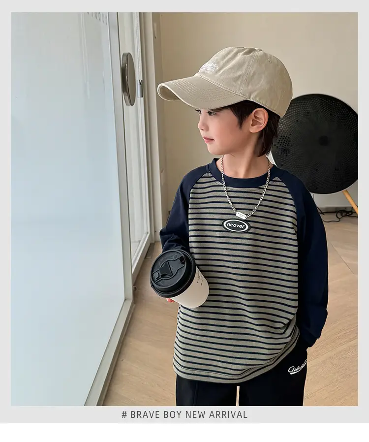 Haima Boys Striped Long Sleeve T-Shirt Black Pants — feature 2