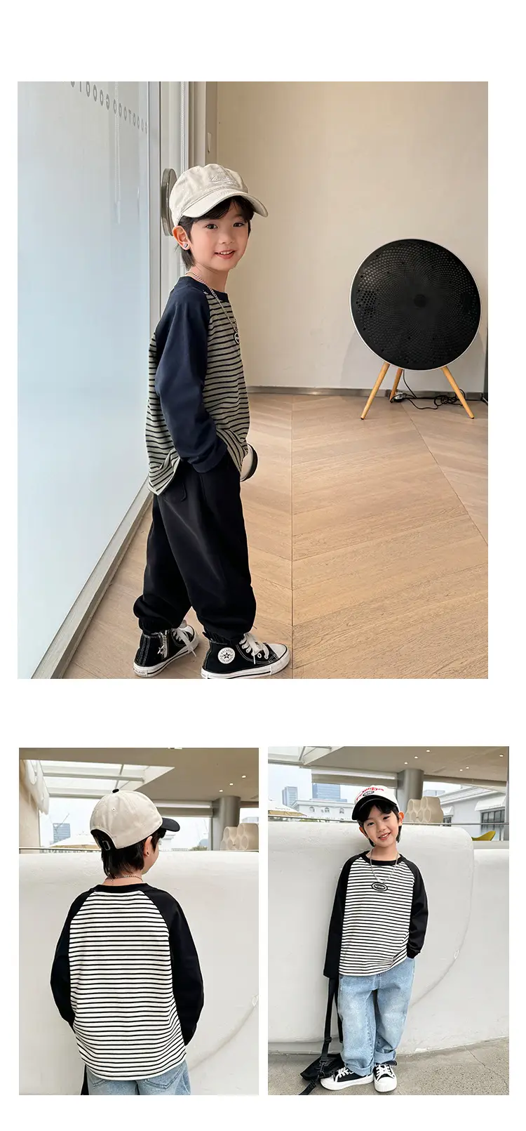 Haima Boys Striped Long Sleeve T-Shirt Black Pants — feature 8