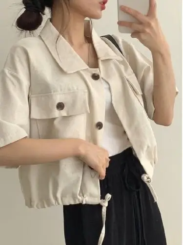 Women's Short Sleeve French Button Top Summer Wear