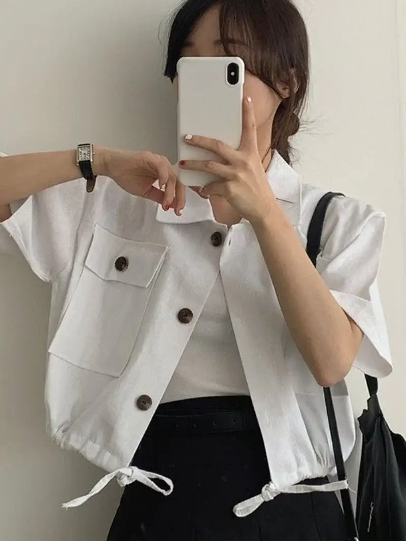 Women's Short Sleeve French Button Top Summer Wear — feature 14