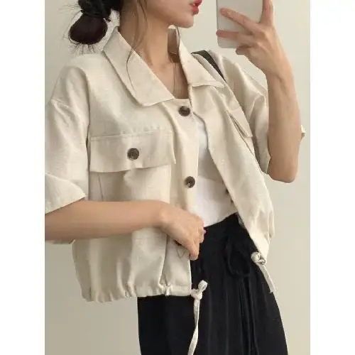 Women's Short Sleeve French Button Top Summer Wear — feature 16