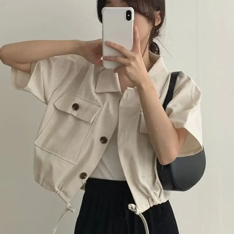 Women's Short Sleeve French Button Top Summer Wear — feature 17
