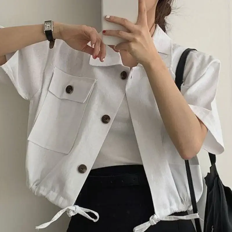 Women's Short Sleeve French Button Top Summer Wear — feature 18