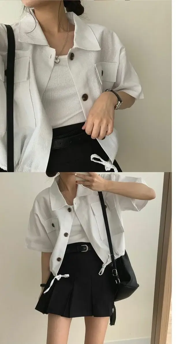 Women's Short Sleeve French Button Top Summer Wear — feature 5