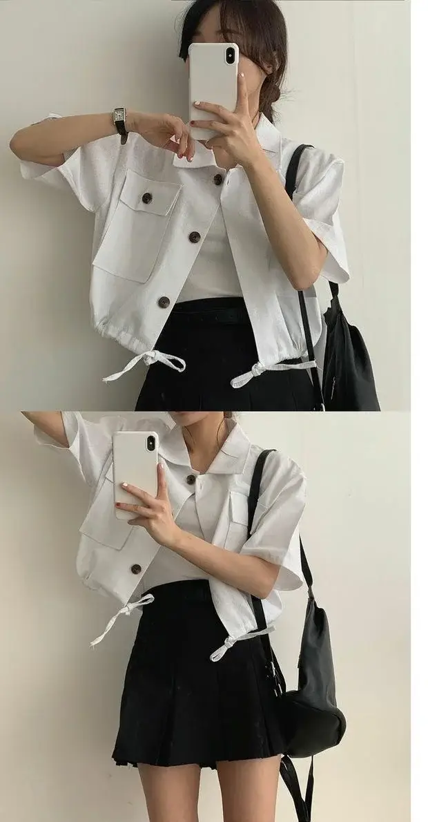Women's Short Sleeve French Button Top Summer Wear — feature 6