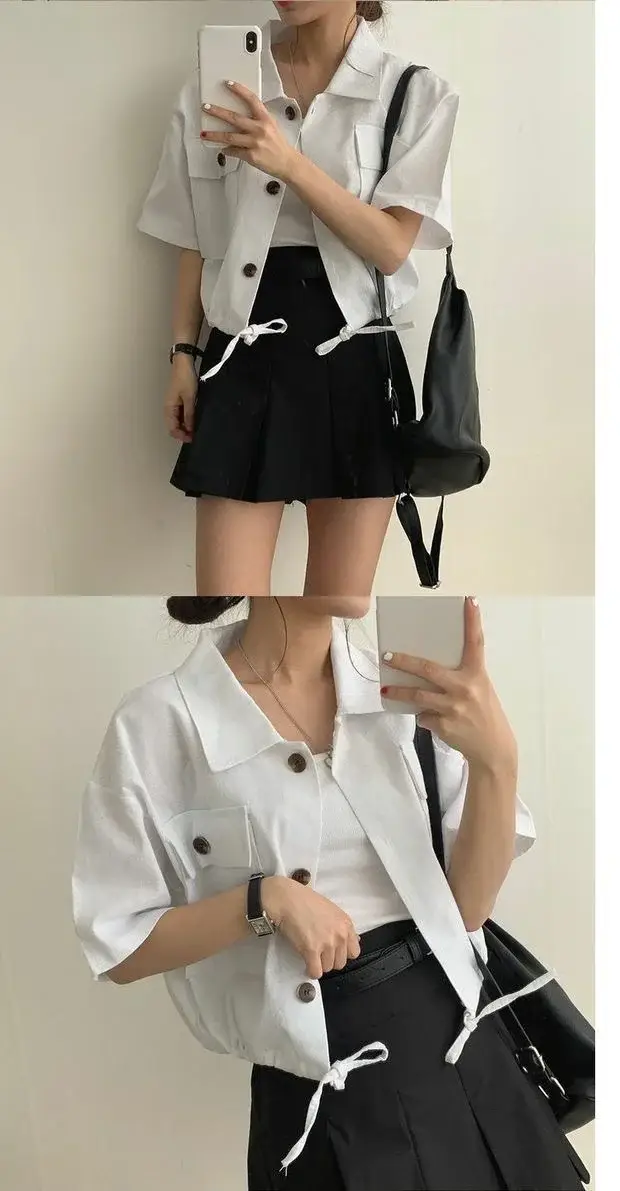 Women's Short Sleeve French Button Top Summer Wear — feature 7