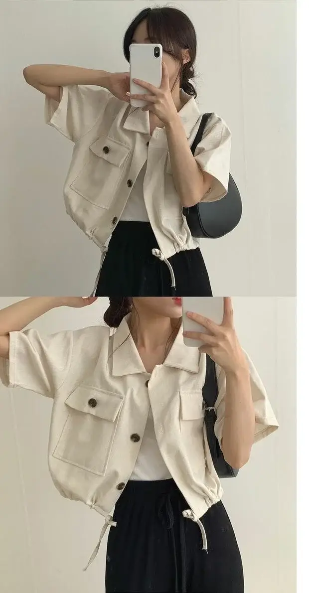 Women's Short Sleeve French Button Top Summer Wear — feature 8