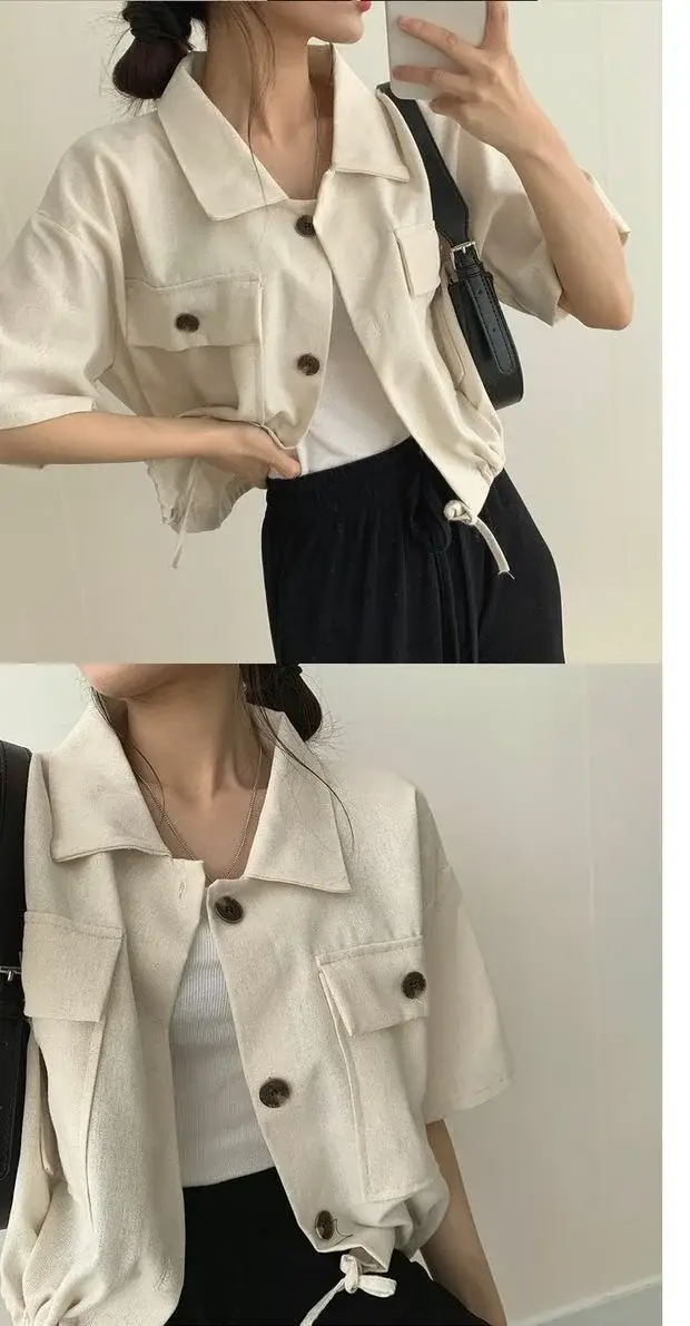 Women's Short Sleeve French Button Top Summer Wear — feature 9