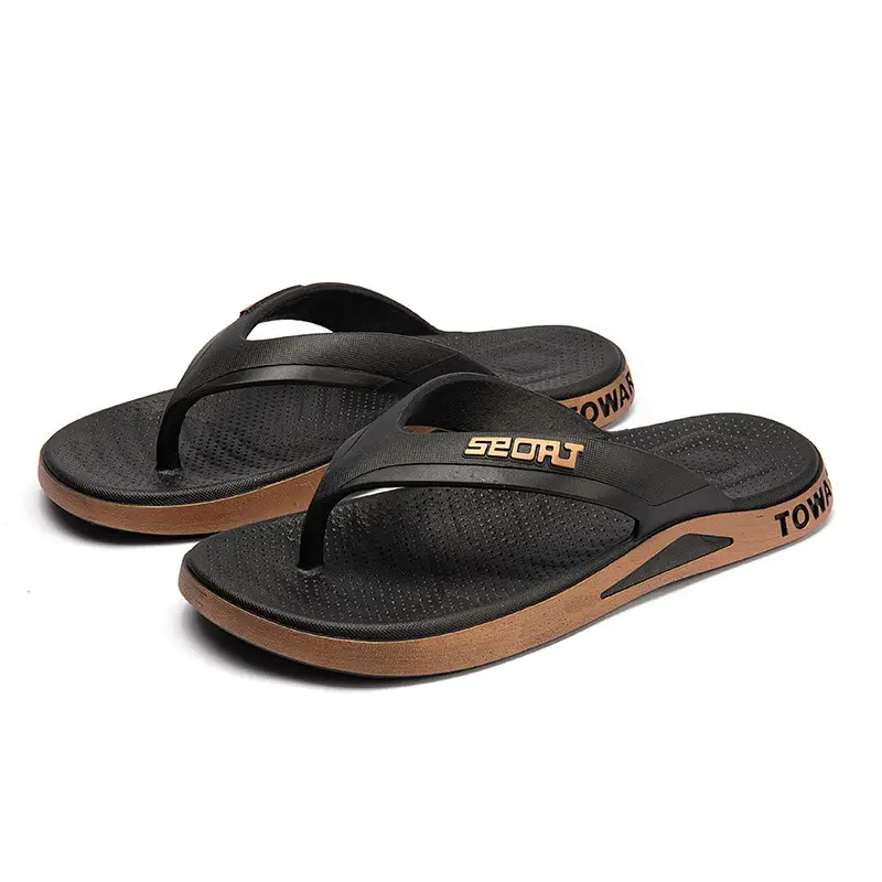 Men's Cross-Branded Black Beach Flip-Flops with Toms Sole