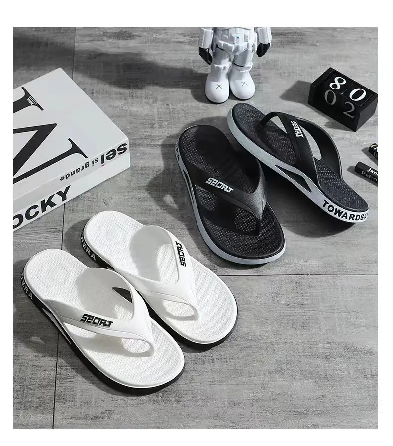 Men's Cross-Branded Black Beach Flip-Flops with Toms Sole — feature 11