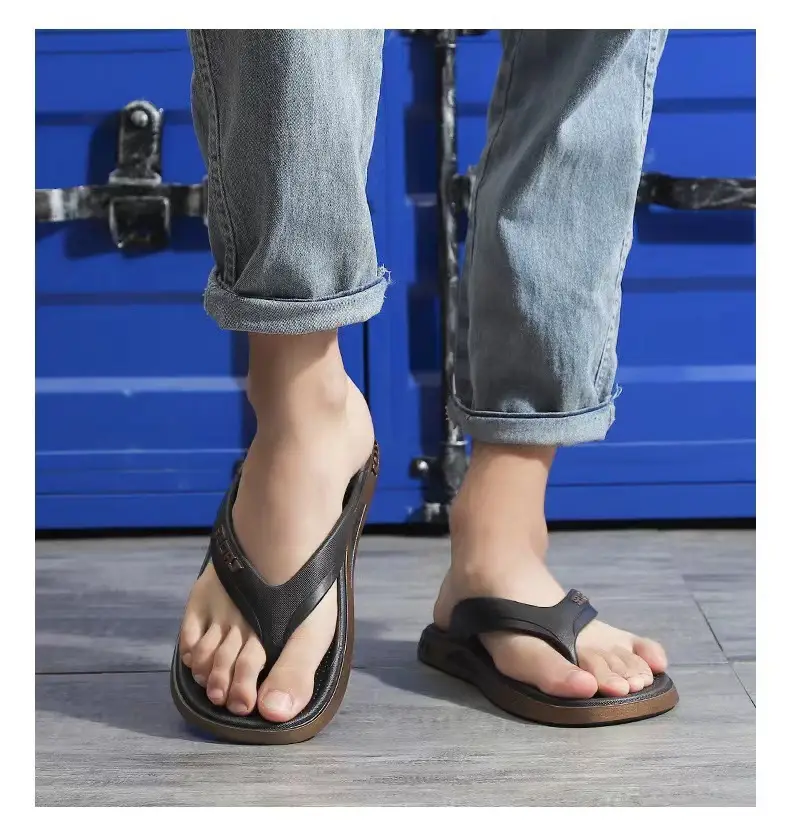 Men's Cross-Branded Black Beach Flip-Flops with Toms Sole — feature 12