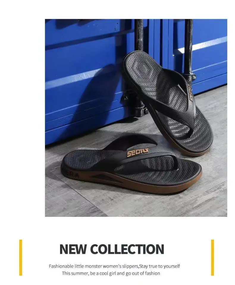 Men's Cross-Branded Black Beach Flip-Flops with Toms Sole — feature 2