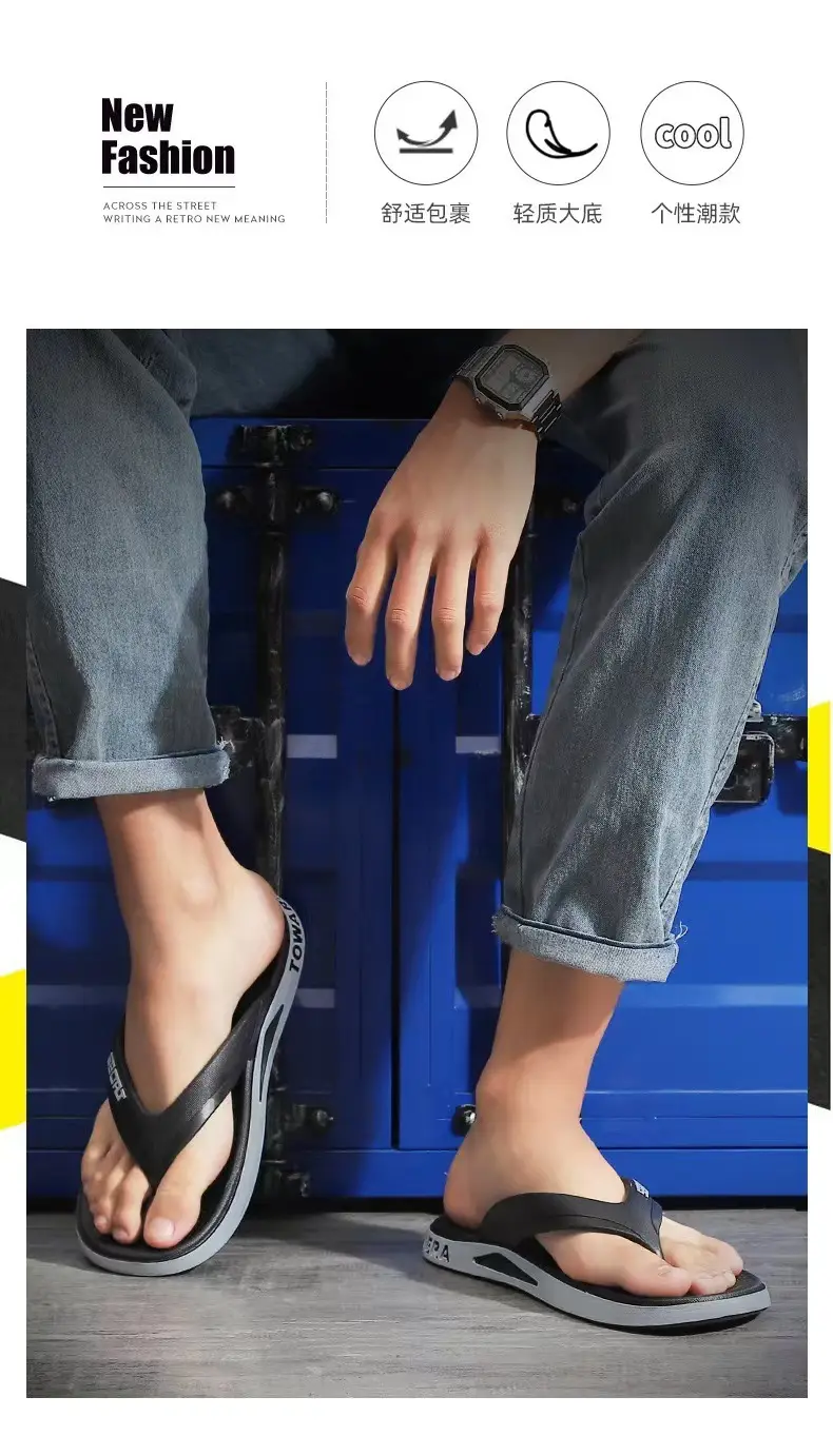 Men's Cross-Branded Black Beach Flip-Flops with Toms Sole — feature 3
