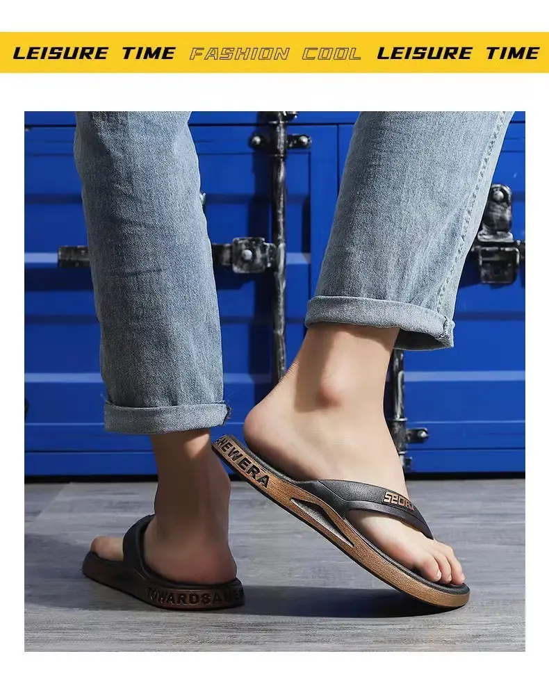 Men's Cross-Branded Black Beach Flip-Flops with Toms Sole — feature 4