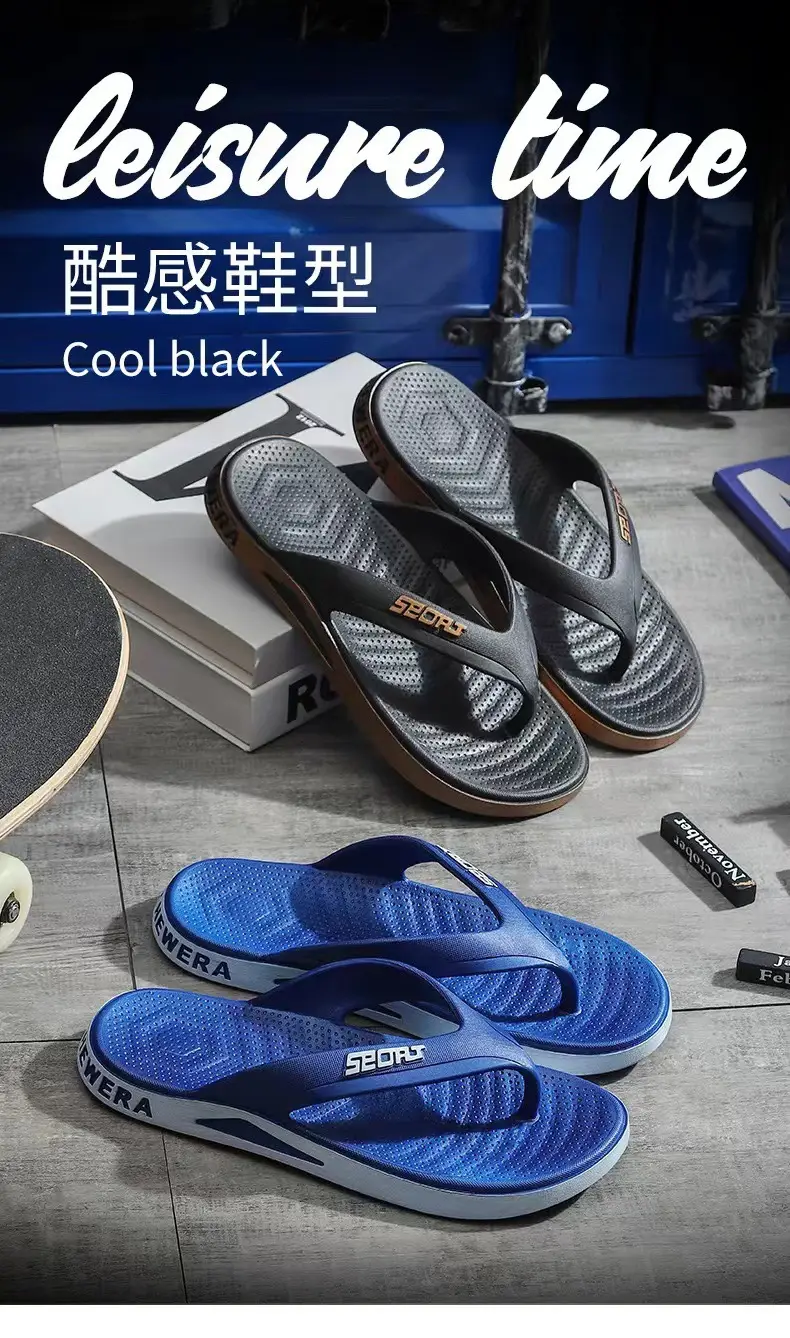 Men's Cross-Branded Black Beach Flip-Flops with Toms Sole — feature 5