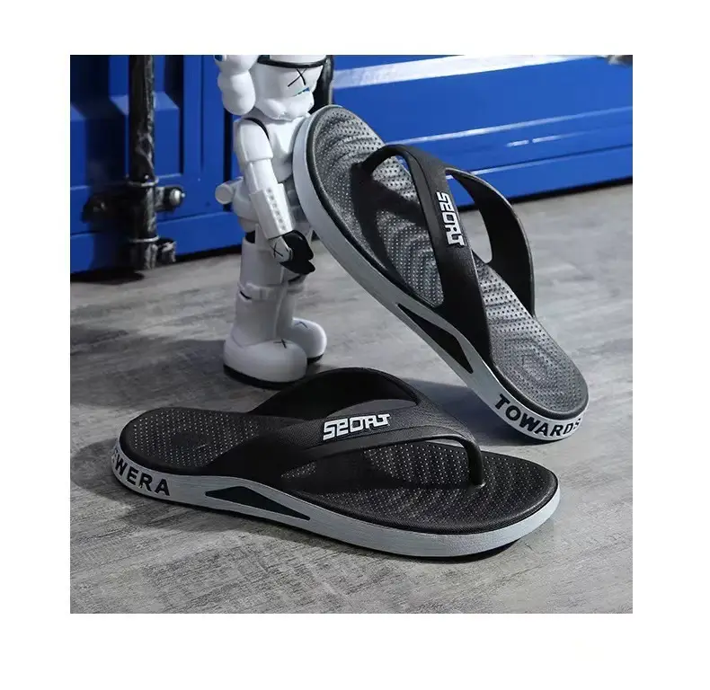Men's Cross-Branded Black Beach Flip-Flops with Toms Sole — feature 8