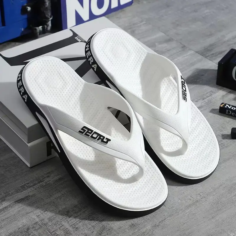 Men's Cross-Branded Black Beach Flip-Flops with Toms Sole