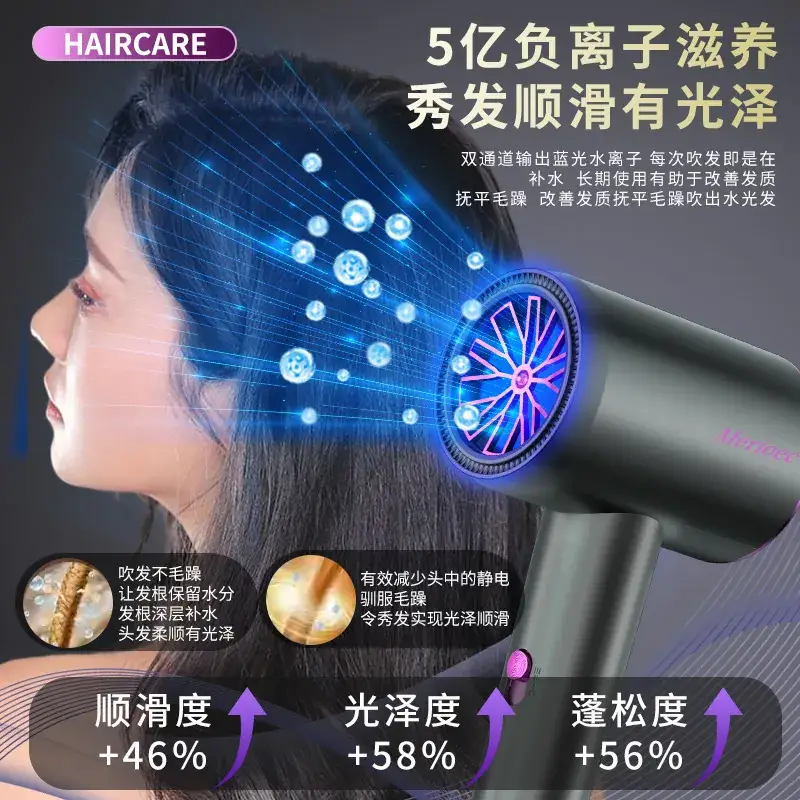 Electric Hair Dryer with Blue Light & High Power