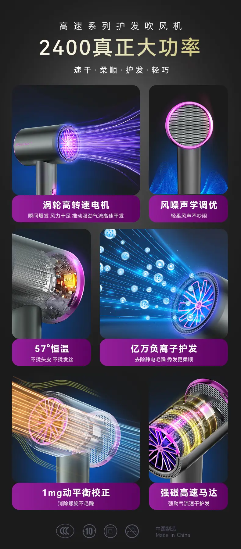 Electric Hair Dryer with Blue Light & High Power — feature 2