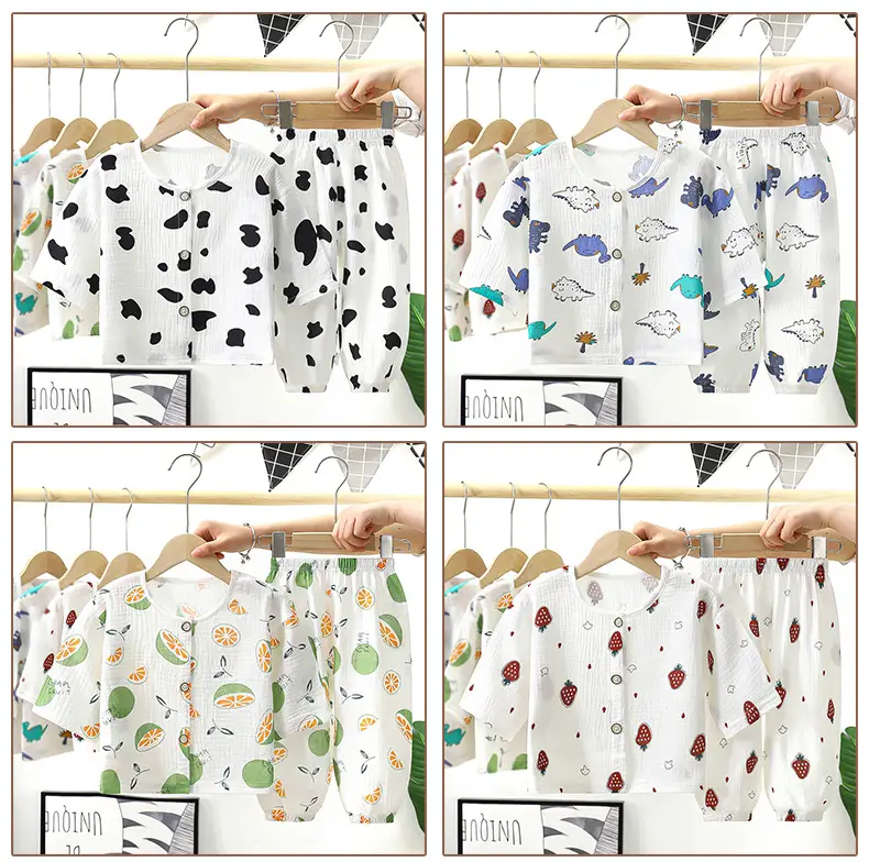 Children's Double-layer Cotton Yarn suit Summer Thin Boys and Girls Pure Cotton Home Clothes Pajamas Gauze Air-conditioning Clothes Children's Clothing — feature 13