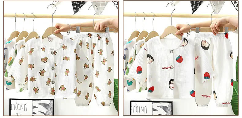 Children's Double-layer Cotton Yarn suit Summer Thin Boys and Girls Pure Cotton Home Clothes Pajamas Gauze Air-conditioning Clothes Children's Clothing — feature 14