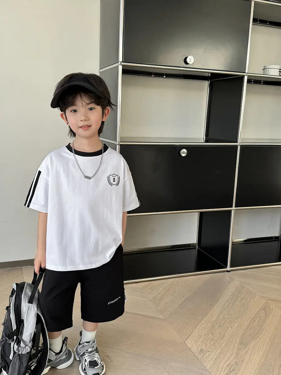 Boys Black Track Suit Summer Cotton Short Sleeve Kids - Image 4